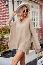 V-neck Slit Exposed Seam Sweater (18)