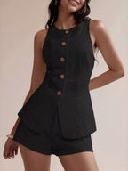 Button-down Sleeveless Top Shorts Set (16)