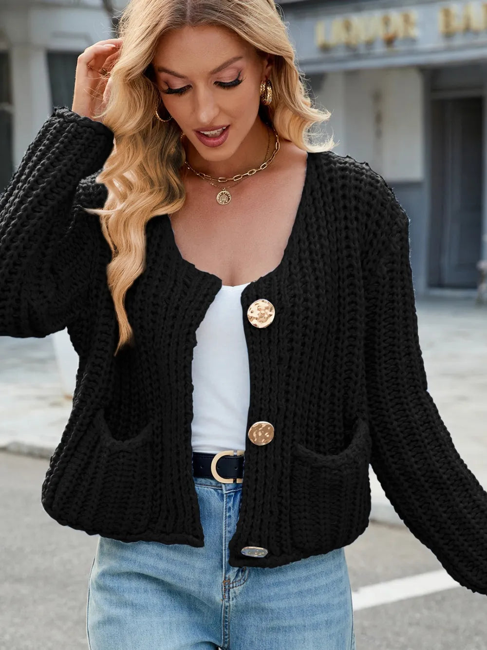 Round Neck Button Up Cardigan Pockets (14)