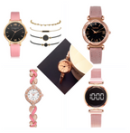 Watch Pu Strap Alloy Quartz Bracelet Set Combination variant CJZBNSLX00952-Pink-Q5 pcs