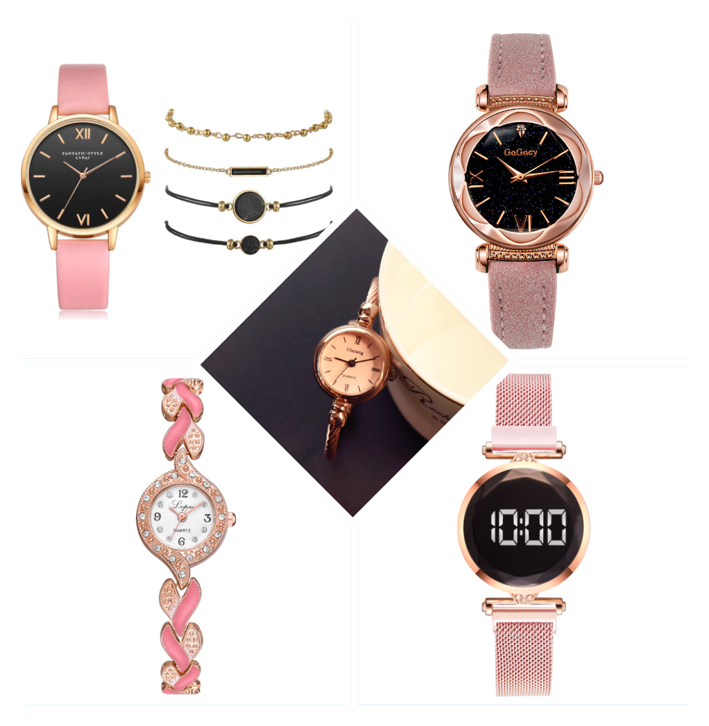 Watch Pu Strap Alloy Quartz Bracelet Set Combination variant CJZBNSLX00952-Pink-Q5 pcs