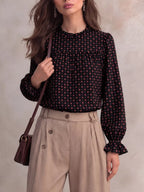 Geometric Print Mock Neck Puff Sleeves Blouse (11)