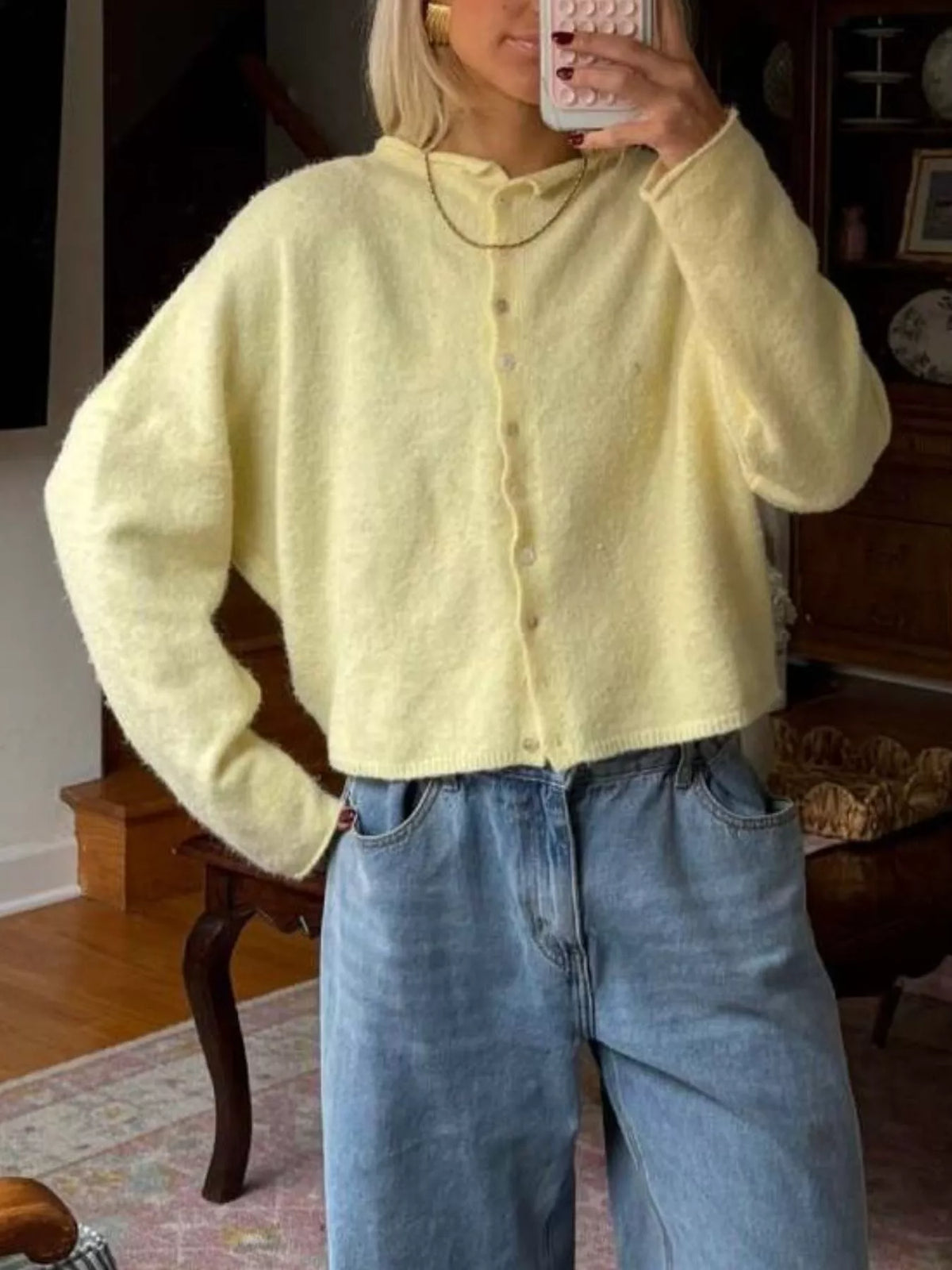 Button-down Dropped Shoulder Cardigan (9)