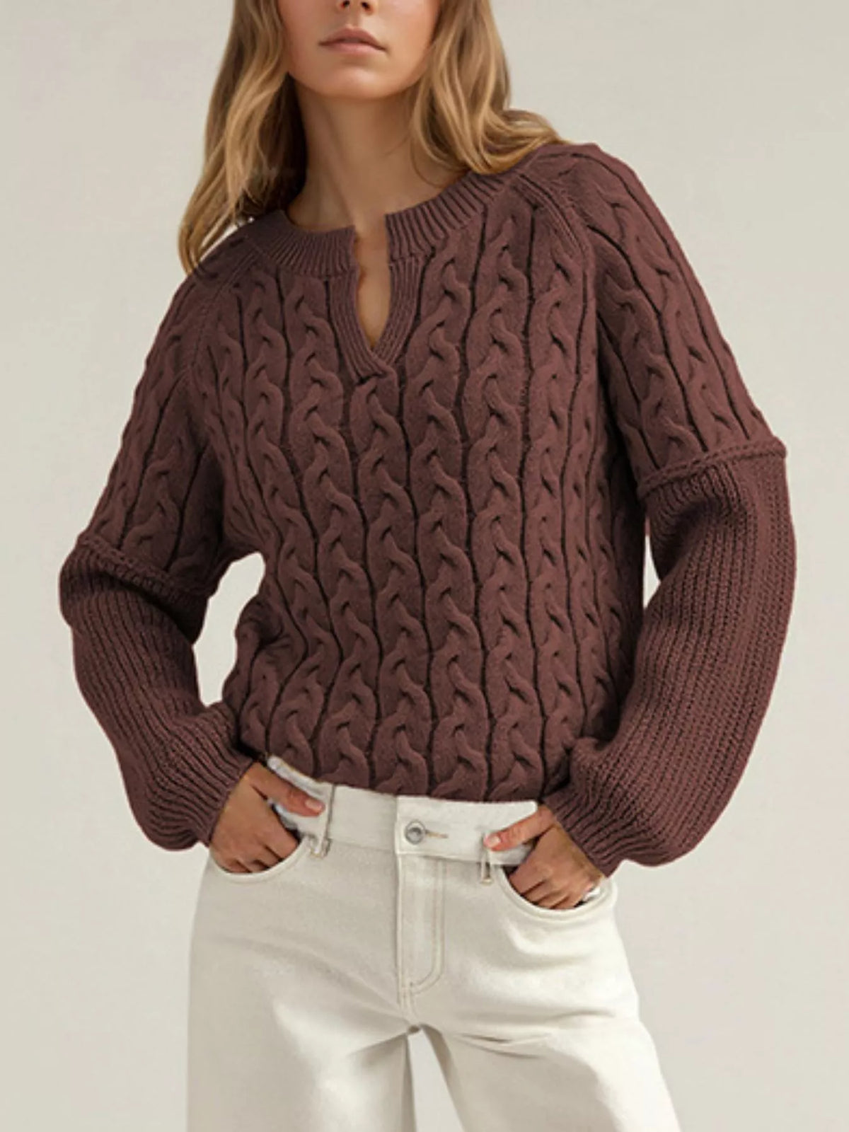 Cable-knit Dropped Shoulder Sweater (2)