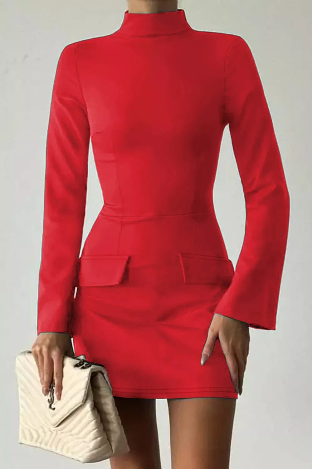 Long-sleeve Mini Dress Flap Pockets (7)