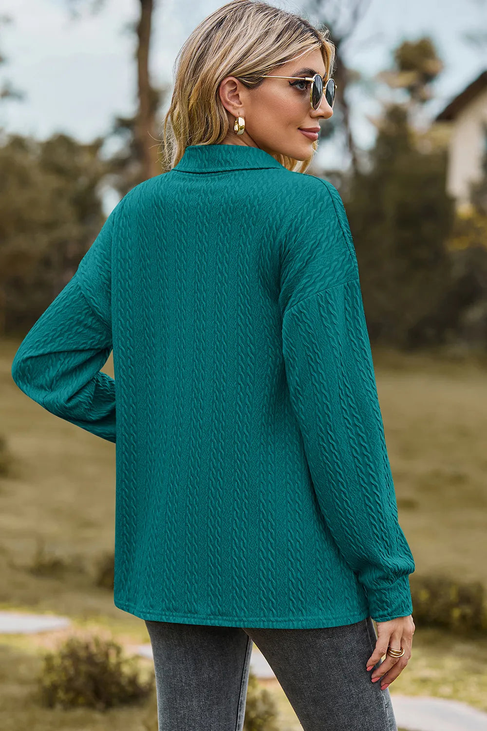 Half Button Dropped Shoulder Blouse (9)