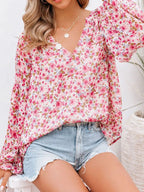 Full Size Floral Print V-neck Long Sleeve Blouse Plus (7)