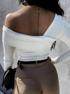 Asymmetrical Single Shoulder Long Sleeve T-shirt (12)