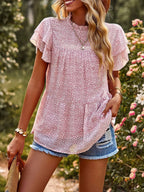Printed Ruffle Sleeve Babydoll Blouse (2)