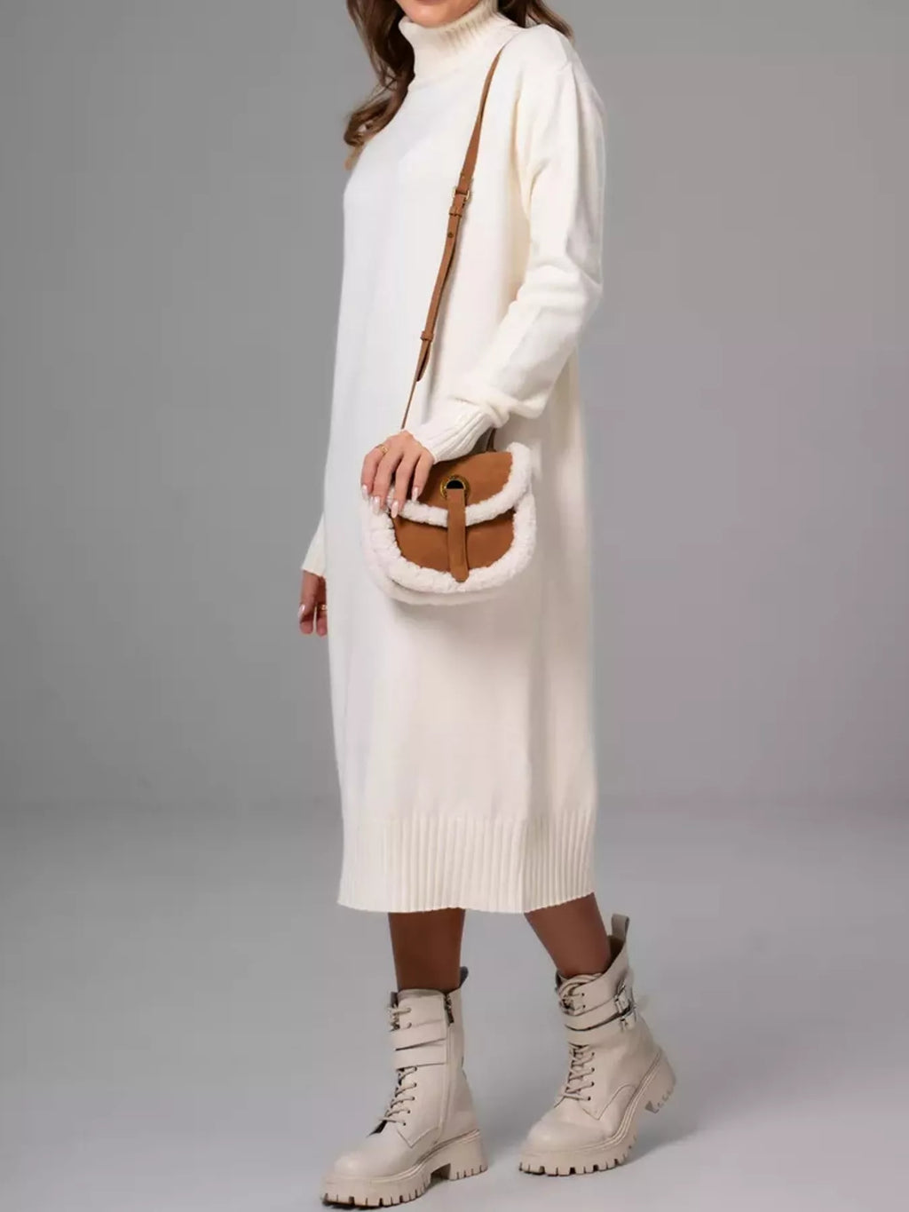 Turtleneck Ribbed Knit Sweater Dress (11)