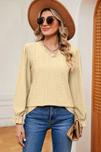 Eyelet V-neck Flounce Sleeve T-shirt (14)