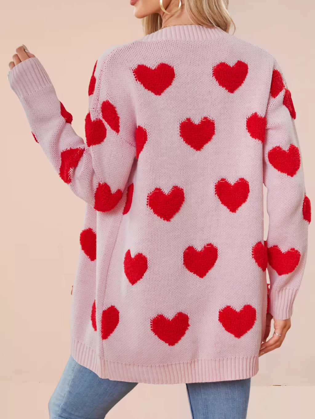 Heart Pattern Knit Button-up Cardigan (6)