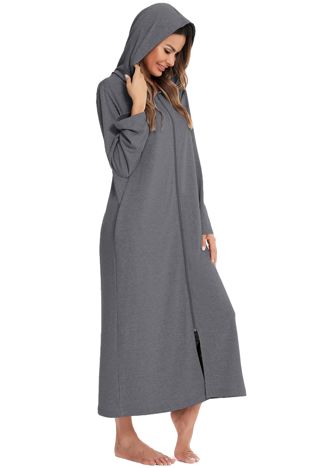 Zip Front Hooded Night Dress Pockets (9)