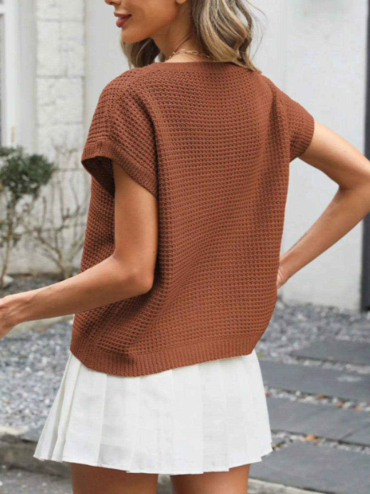 Round Neck Waffle Knit Top (14)