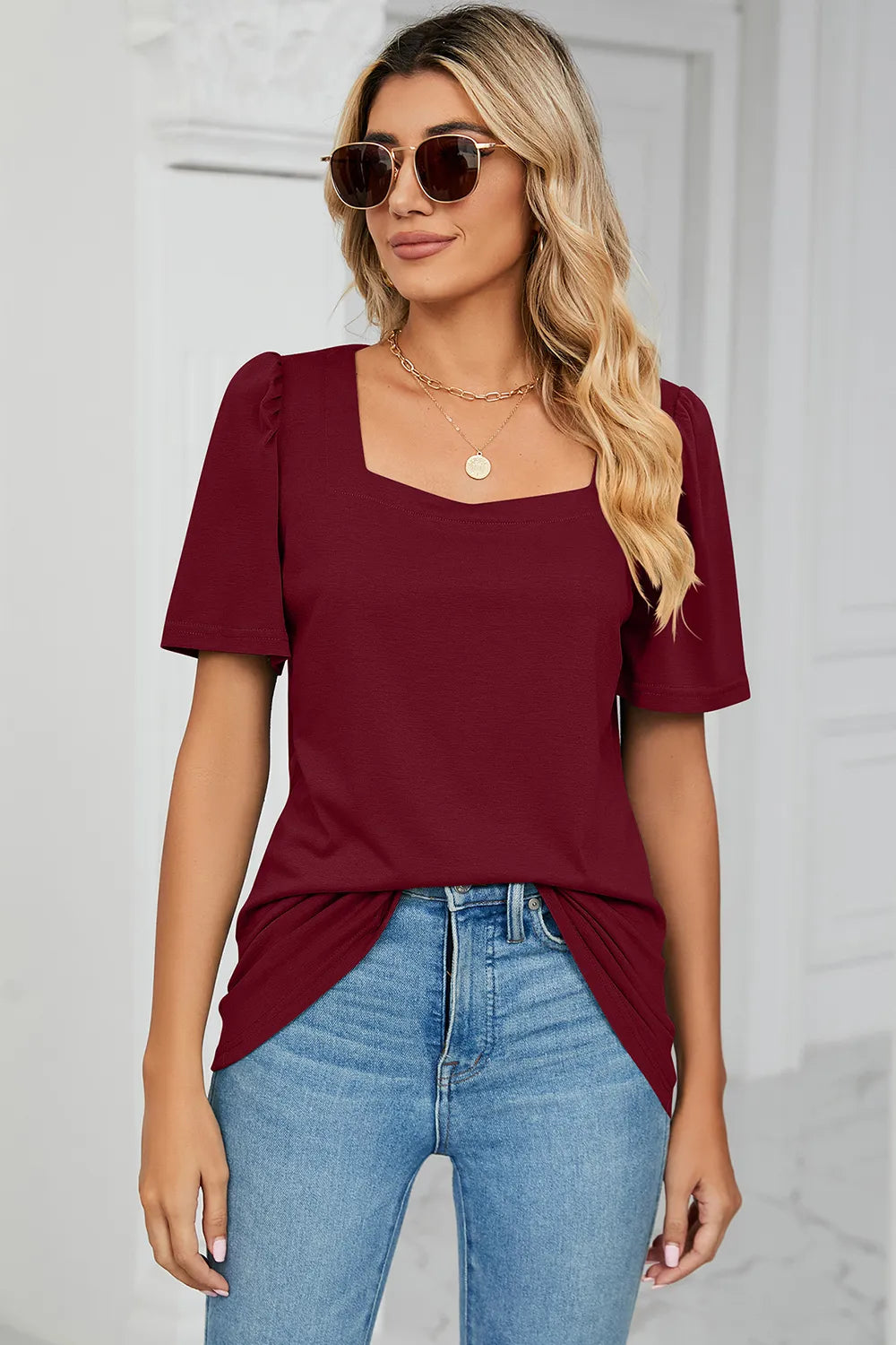 Square Neck Short Sleeve T-shirt (6)