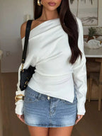 One Shoulder Long Sleeve T-shirt