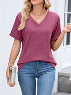 Casual V-neck Short Sleeve T-shirt (34)