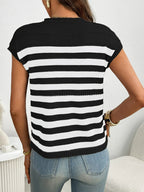 Striped Mock Neck Cap Sleeve Knit Top (15)