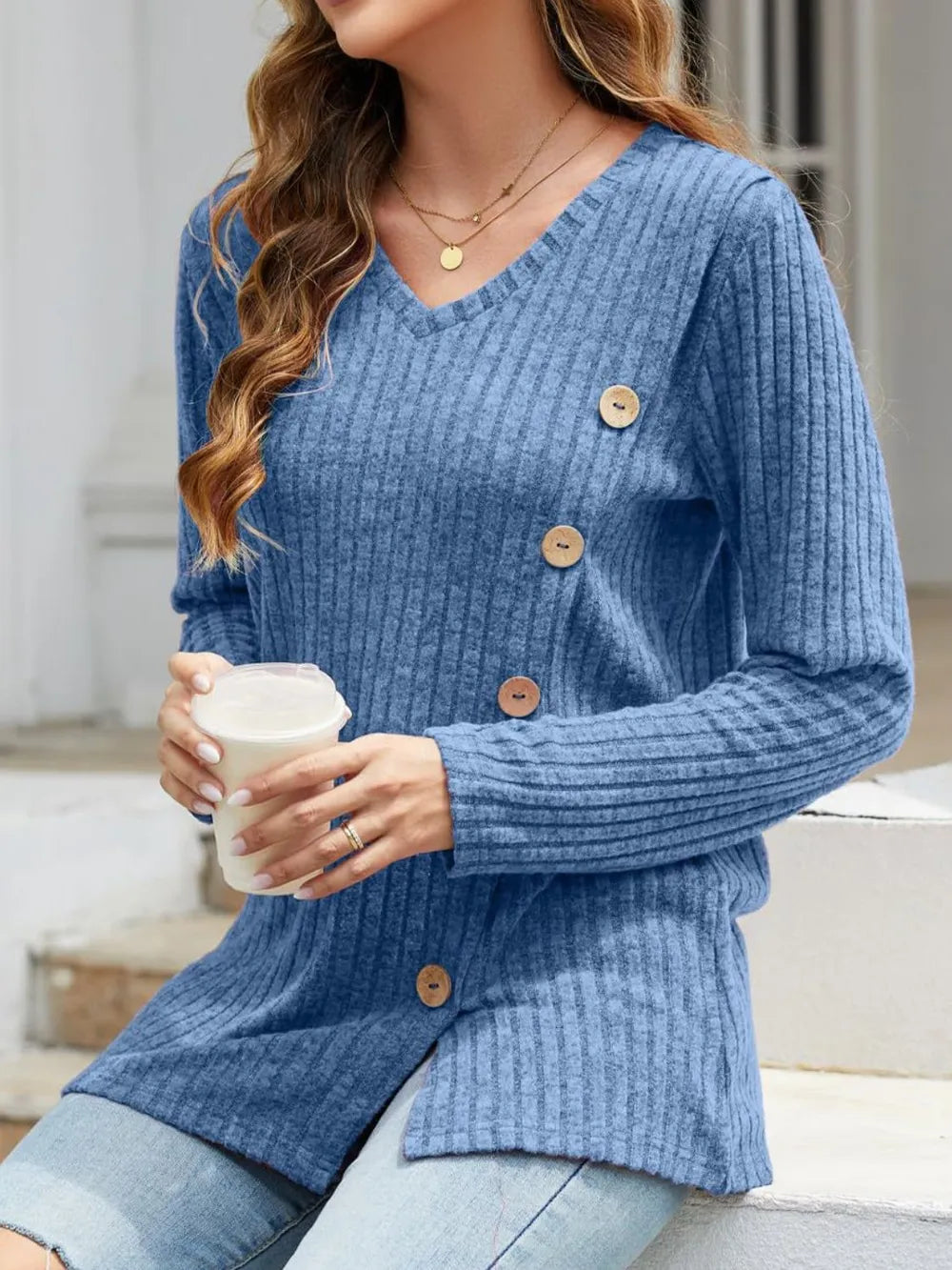 V-neck Long Sleeve T-shirt (2)