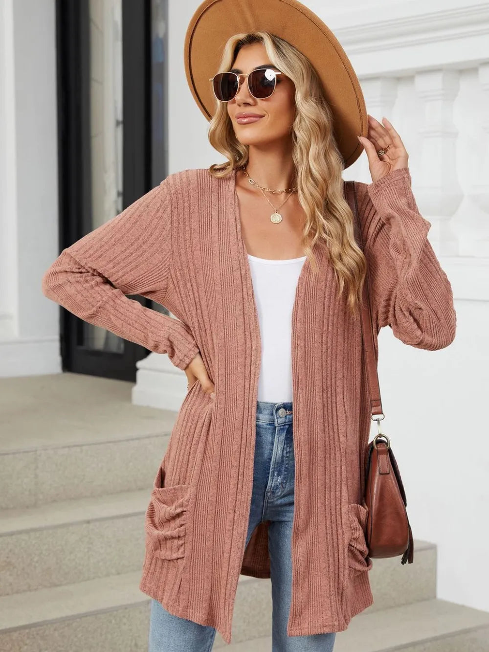 Pocketed Open Front Long Sleeve Cardigan (12)