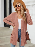 Pocketed Open Front Long Sleeve Cardigan (12)