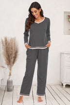 V-neck Top Pants Lounge Set