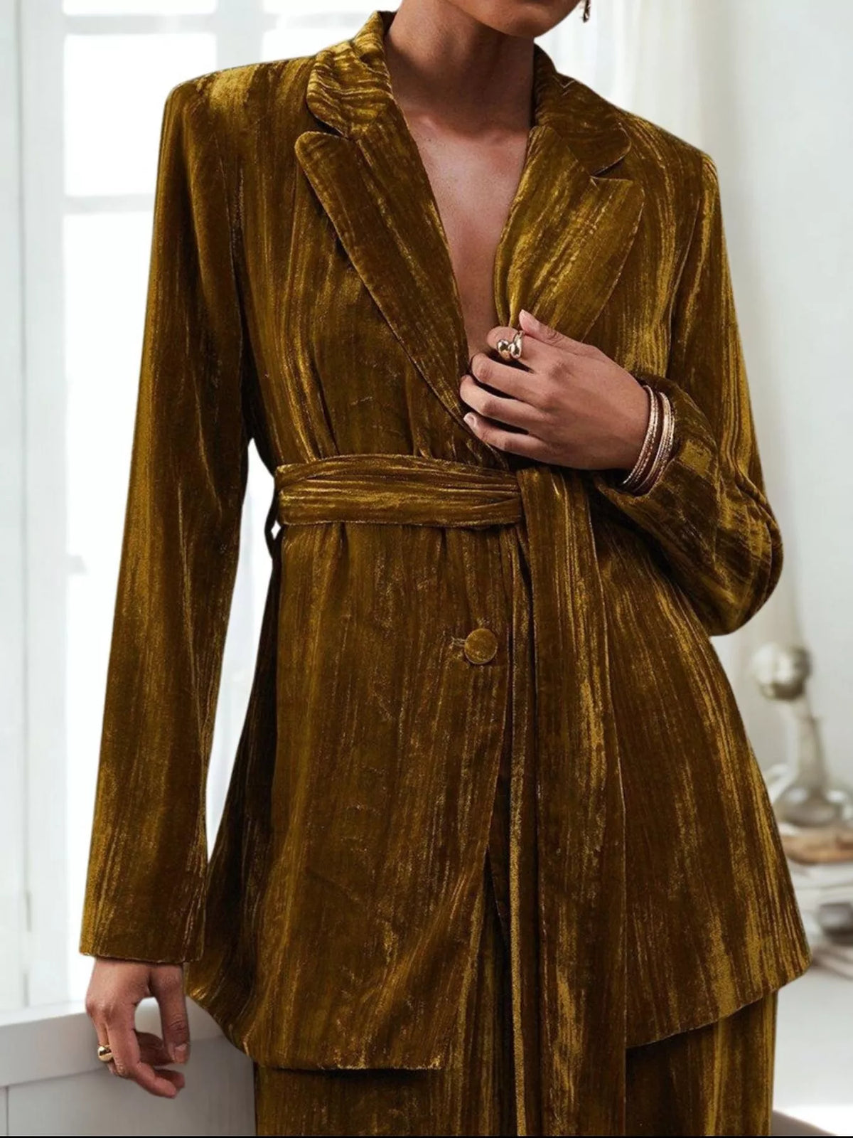 Velvet Lapel Collar Blazer Pants Set (4)