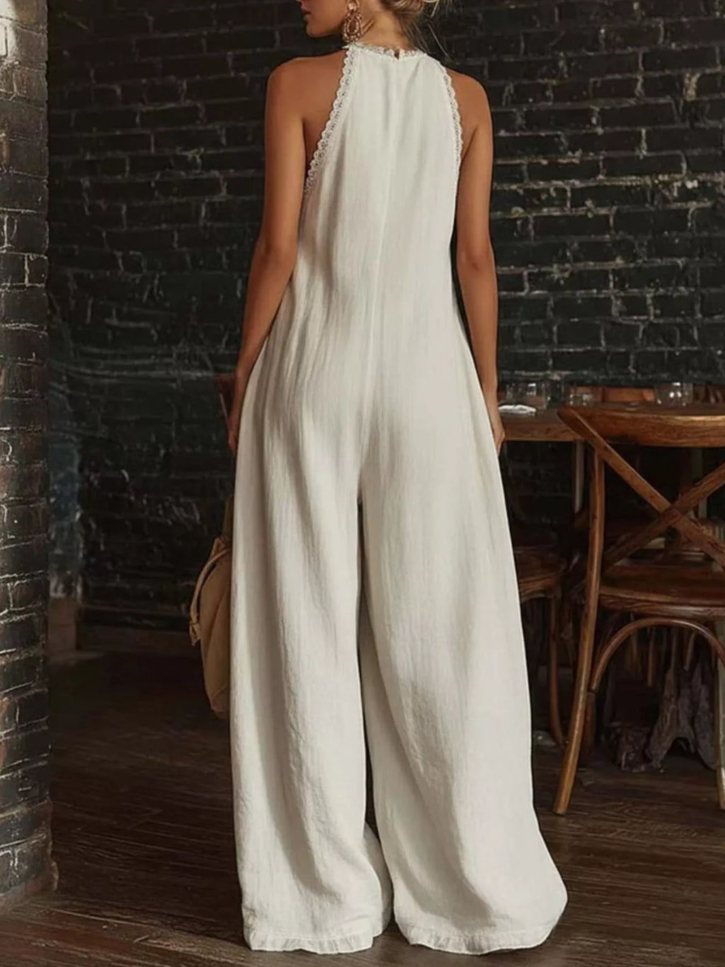 Full Size Halter Neck Lace Trim Wide Leg Jumpsuit Plus (3)