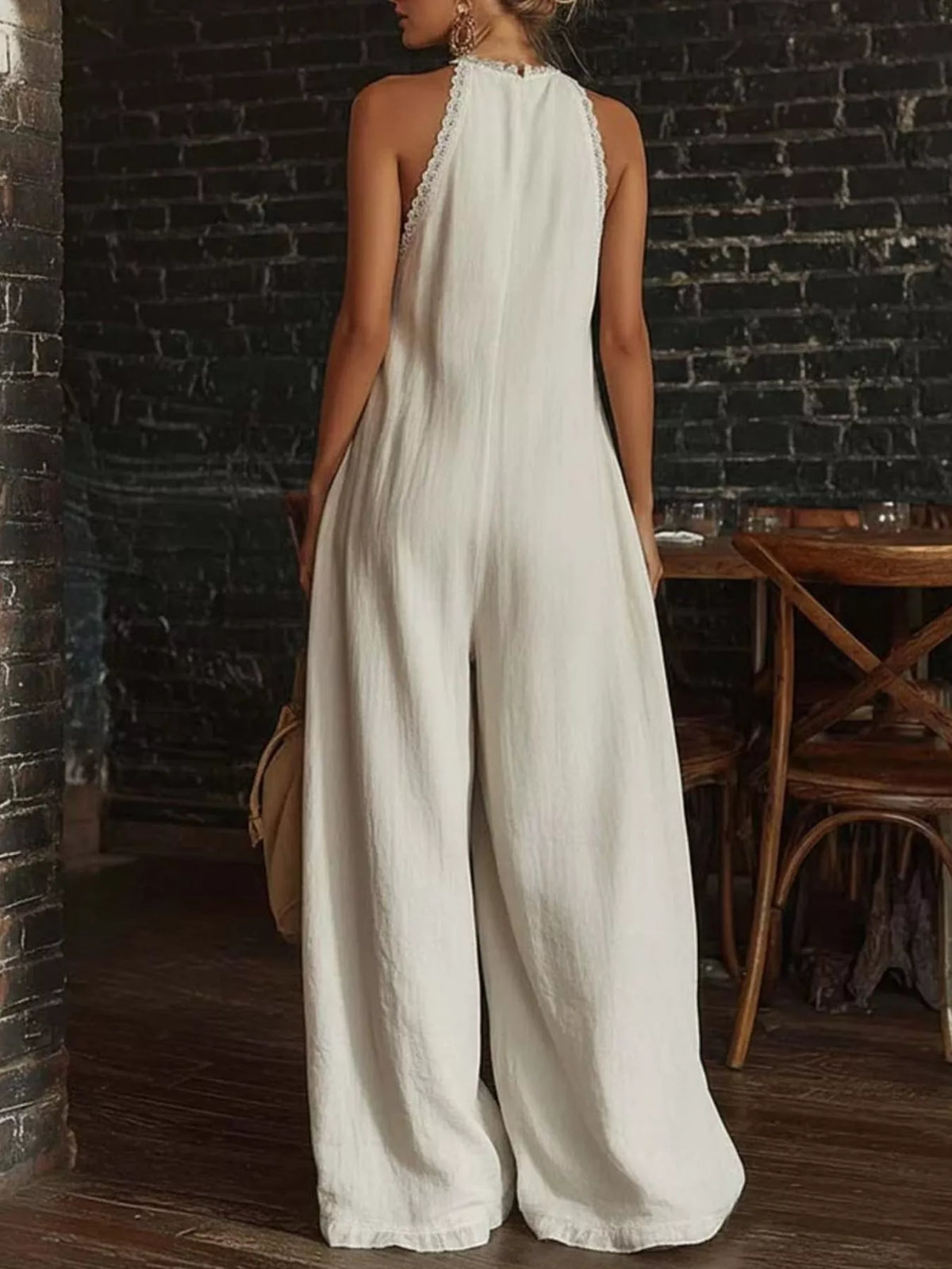 Full Size Halter Neck Lace Trim Wide Leg Jumpsuit Plus (3)