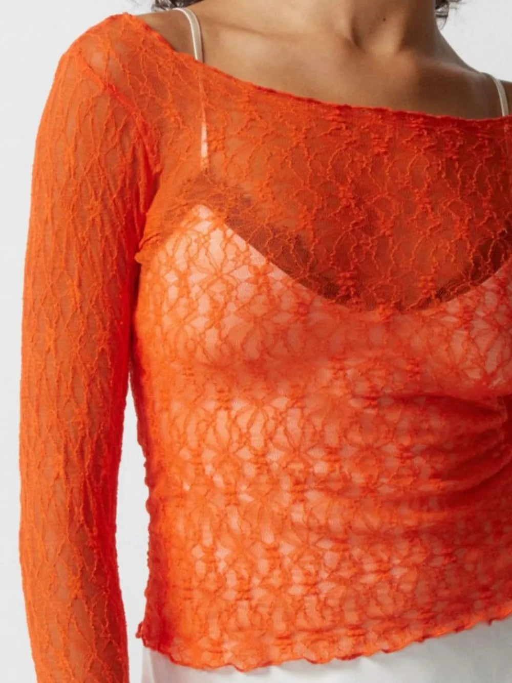 Lace Boat Neck Long Sleeve Blouse (9)