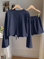 Embroidered Tie-front Top Shorts Set (19)