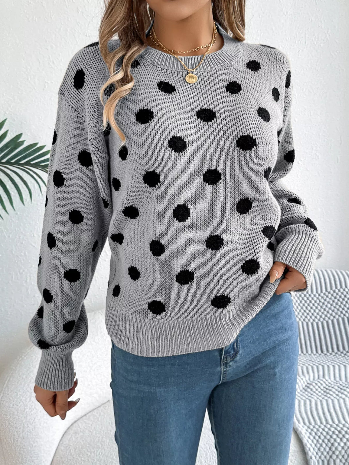 Polka Dot Round Neck Sweater (13)