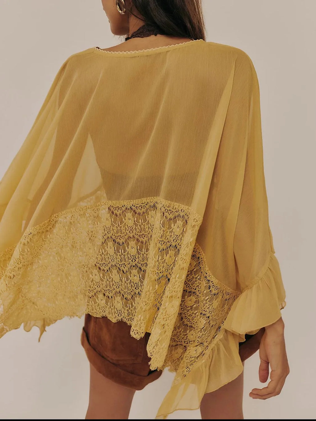 Lace V-neck Ruffle Long Sleeve Cover-up (7)