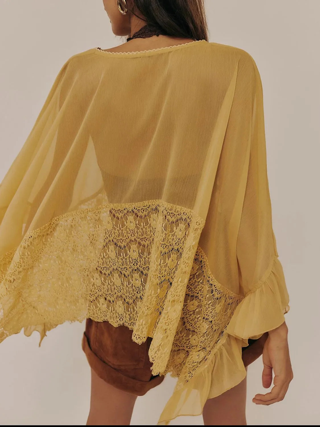 Lace V-neck Ruffle Long Sleeve Cover-up (7)