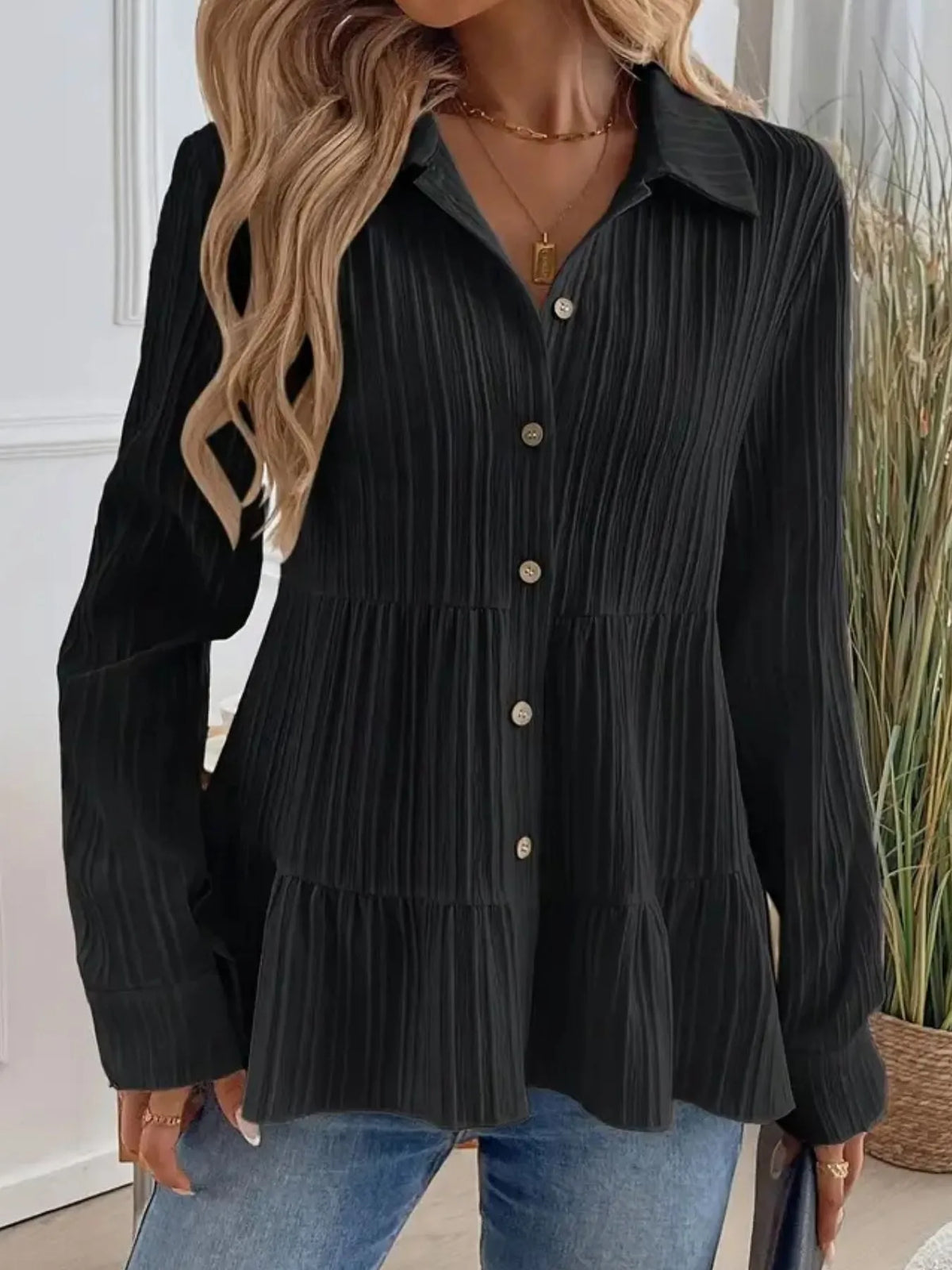 Striped Button-down Tiered Shirt (15)