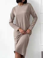 Round Neck Long-sleeve Midi Dress (11)