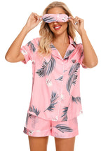 Printed Button Up Short Sleeve Top Shorts Lounge Set (4)