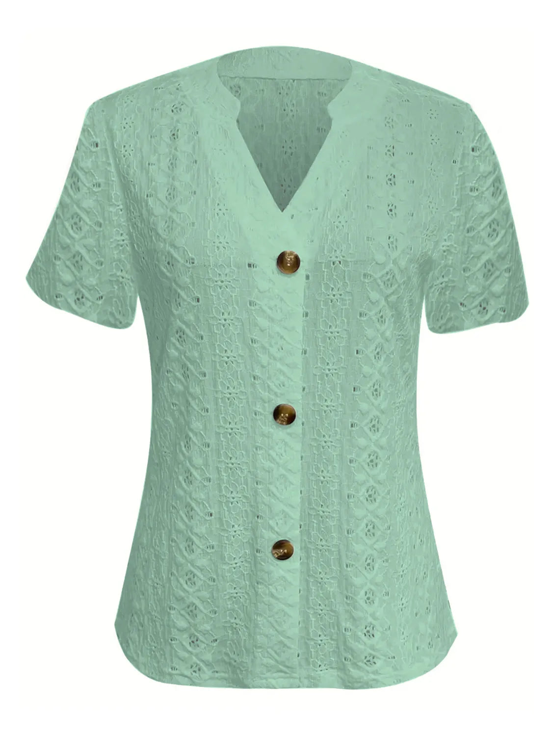 Openwork Notched Short Sleeve Top (2)