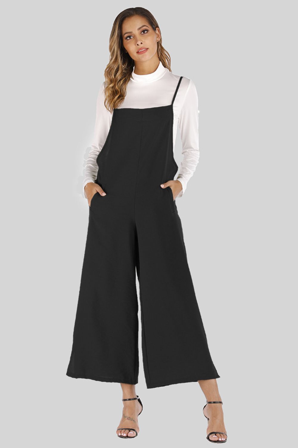 Full Size Cropped Wide Leg Overalls Pockets