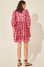 Floral Tie Neck Lantern Sleeve Dress (2)