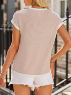 Contrast Trim Round Neck Short Sleeve T-shirt (28)