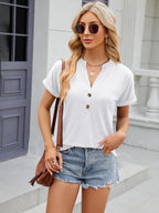 Decorative Button Notched Short Sleeve T-shirt (11)