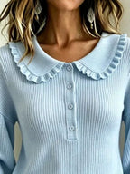 Full Size Ruffle Collar Button Detail Sweater Plus (2)