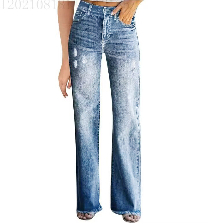 Washed White Mid Waist Slimming Denim Pants photo 2