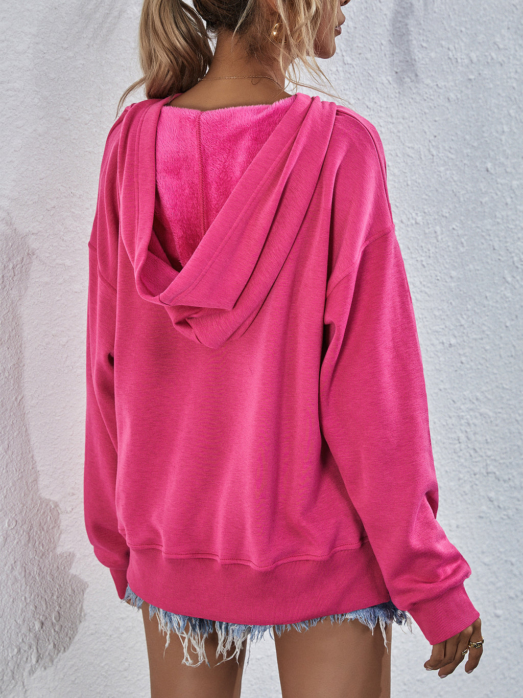 Dropped Shoulder Slit Hoodie (2)