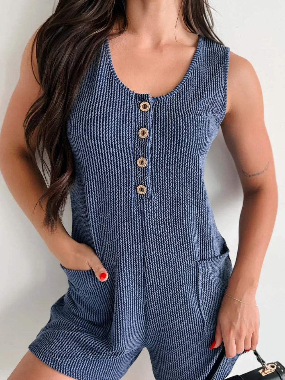 Texture Wide Strap Romper Pockets (3)