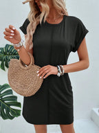 Exposed Seam Short Sleeve Mini Tee Dress (14)
