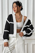 Contrast Open Front Long Sleeve Cardigan (6)