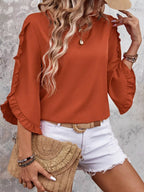 Ruffle Sleeve Solid Color Blouse (22)