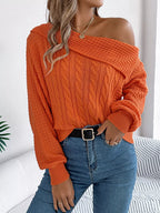 Off-shoulder Cable Knit Sweater (10)